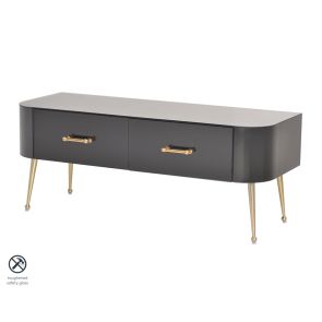 Mason Mueble de TV Vidrio Negro - patas de Oro Cepillado