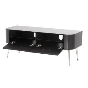 Mason Mueble de TV Vidrio Negro - patas de Plata Pulido