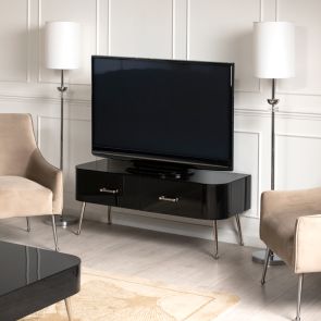 Mason Black Glass TV Media Unit – Shiny Silver Legs