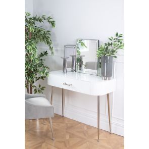 Mason White Glass Console Table – Shiny Silver Legs