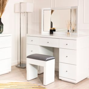 Pimlico White glass Dressing Table with 7 drawers