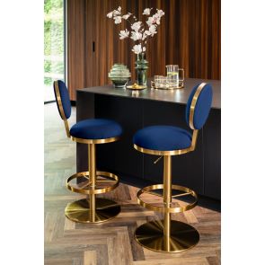 Ravello Bar Stool - Brass - Navy Blue