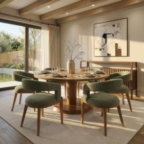 Sia 6-8 Seat Chestnut Dining Table and 6 Madison Sage Green Chairs