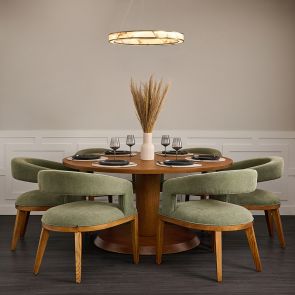 Sia 6-8 Seat Chestnut Dining Table and 6 Madison Sage Green Chairs