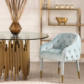 Sophia Dining Chair - Powder Blue - Brass Caps