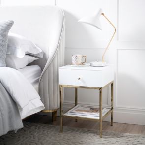 Stiletto Toughened White Glass and Brass Side Table