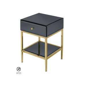 Stiletto Toughened Black Glass and Brass Side Table
