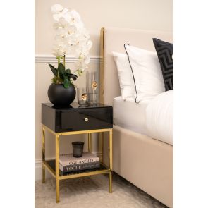 Stiletto Black Glass and Brass Side Table