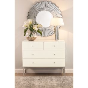 Stiletto White Glass and Chrome Chest of Drawers