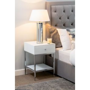 Stiletto Toughened White Glass and Chrome Side Table