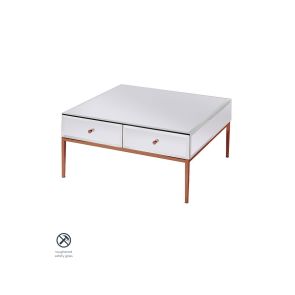 Stiletto White Glass and Rose Gold Coffee Table