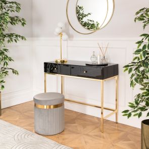 Stiletto Black Glass and Brass Console Table