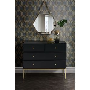 Stiletto Toughened Black Glass and Brass Chest of Drawers