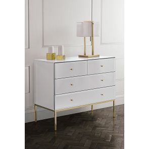 Stiletto Toughened White Glass and Brass Chest of Drawers
