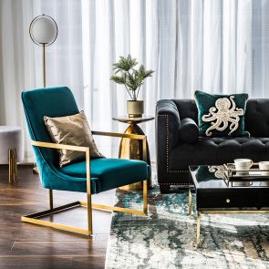 Vantagio Lounge Stoel Pauw Blauw - Geborsteld Gouden Onderstel