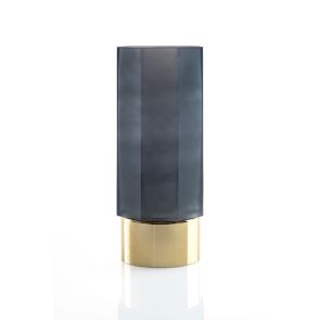 Large Black and Brass Glass Vase