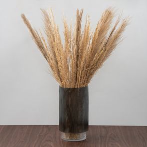 Large Grey Ribbed Glass Vase