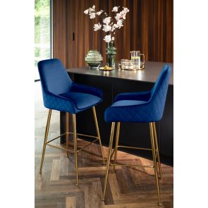 Watson Bar Stool - Ink Blue - Brass