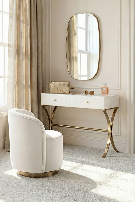 white gold dressing table Aurelia Glass and Champagne Console white and gold vanity bathroom