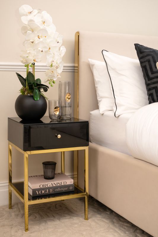 Stiletto Toughened Black Glass and Brass Side Table /My Furniture