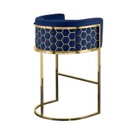 Alveare Tabouret de comptoir, base laiton - Bleu roi