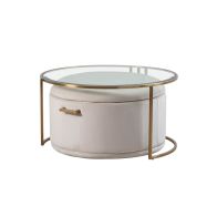 Aria Tavolino da caffè e Ottomana salvaspazio - Gesso e Ottone - Set