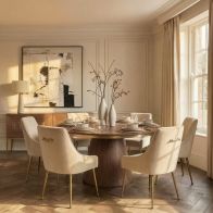 Brewster 6-8 Seat Walnut Dining Table and 6 Mason Chalk Chairs 