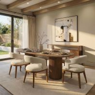 Ophelia Chestnut Dining Table and 6 Madison Light Taupe Dining Chairs