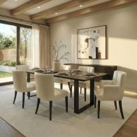 Rocco Black Dining Table and 6 Hatfield Cream Faux Leather Chairs