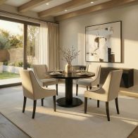Sia 4-6 Seat Black Dining Table and 4 Chatsworth Dining Chairs Calico Two Tones