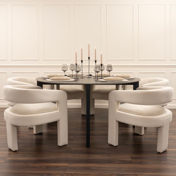 Niven 6-8 Seat Dining Table Concrete Effect - Black Legs-view2