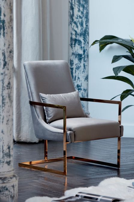 Vantagio Lounge Chair - Dove Grey - Rose Gold base - Image #0
