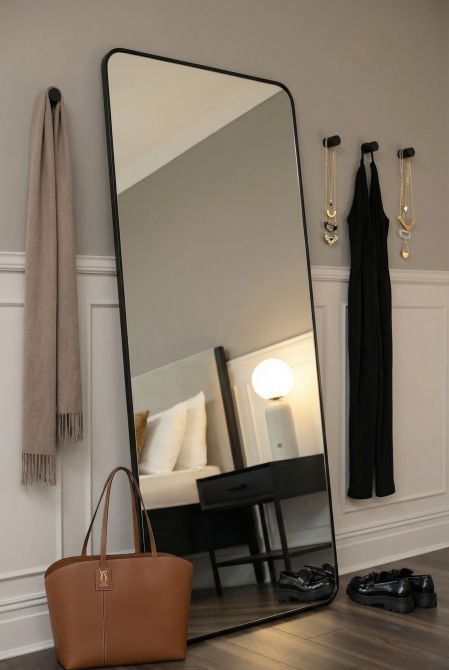 Alana Extra Large Leaning Mirror - Matt Black-view2