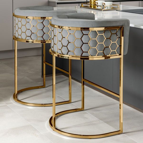 Alveare Counter Stool Brass - Dove Grey-view2