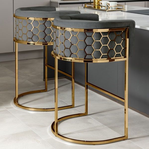 Alveare Sgabello da banco - Grigio fumo - Ottone-view2