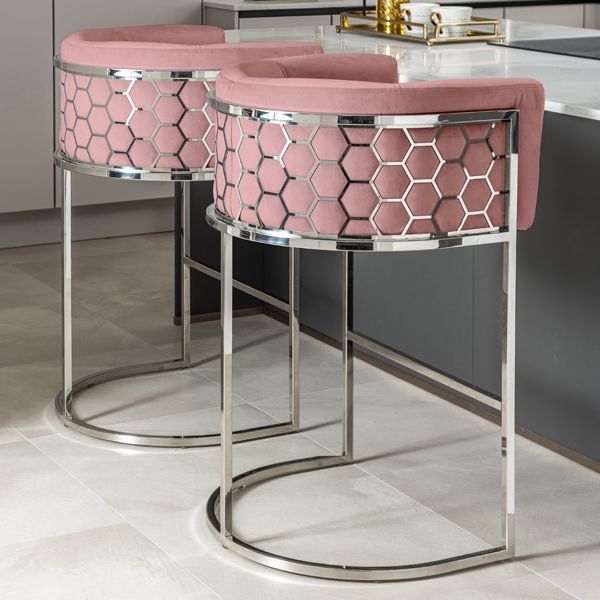 Alveare Counter Stool Silver - Blush Pink-view2