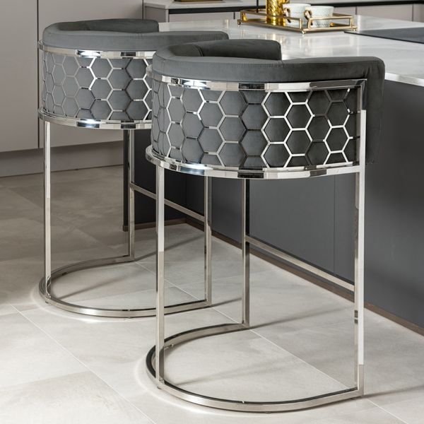 Alveare Tabouret de comptoir, base argent - Gris fumé-view2