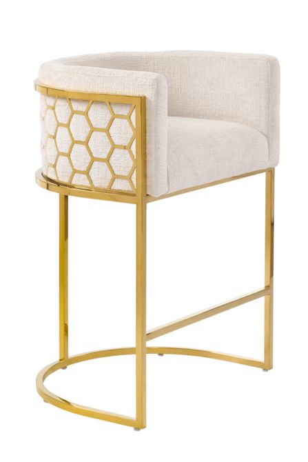 Alveare Tabouret de comptoir, base laiton - Taupe Clair Chenille-view2