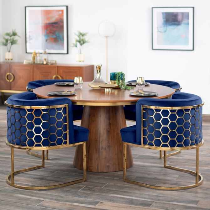 Alveare Dining Chair Brass - Royal Blue-view3