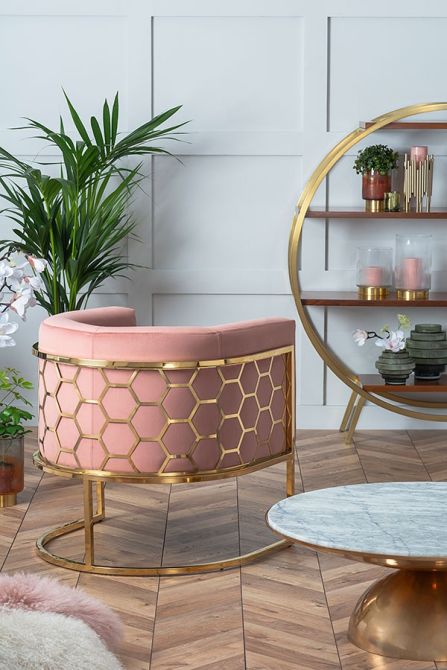 Alveare Fauteuil, base laiton - Rose-view2