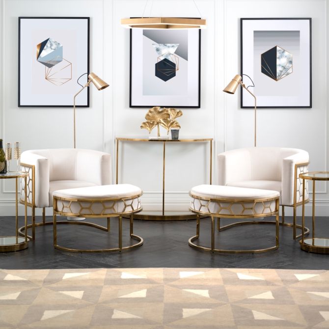 Alveare Poltroncina a vasca - Gesso - Ottone-view2