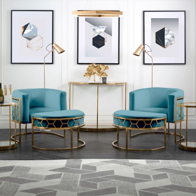 Alveare Tubstol Mässing - Teal-view3