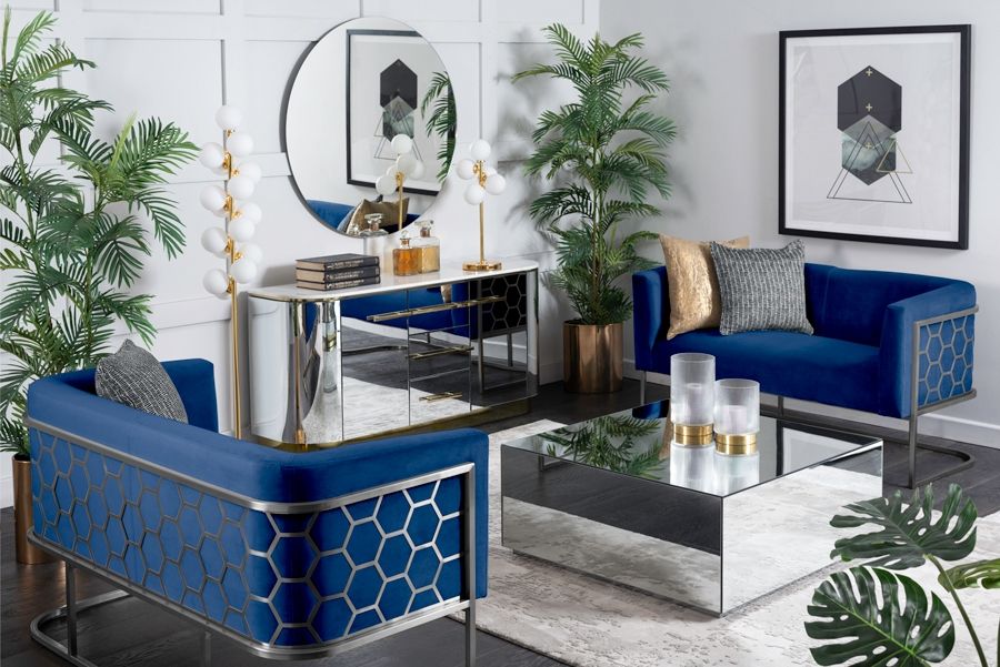 Alveare 2-zitsbank Zilver - Blauw-view2