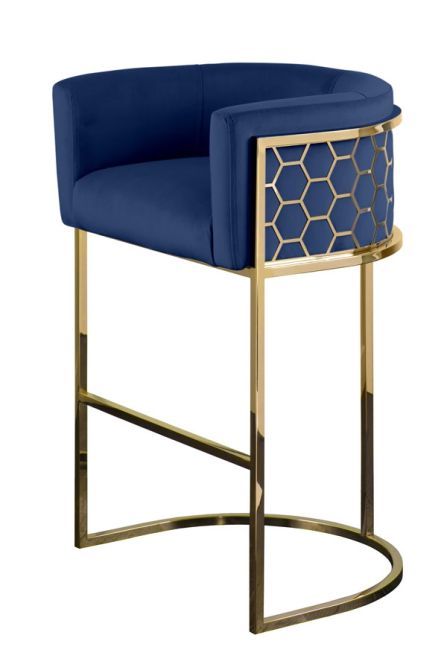 Alveare Tabouret de comptoir, base laiton - Bleu roi-view3