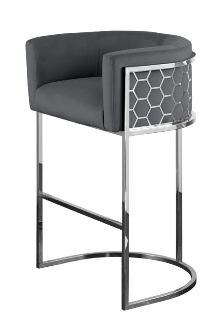 Alveare Tabouret de comptoir, base argent - Gris fumé-view3