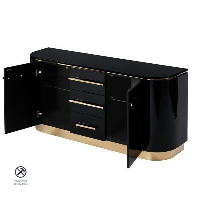 Anastasia Sideboard - Schwarzglas - Messing Details-view2