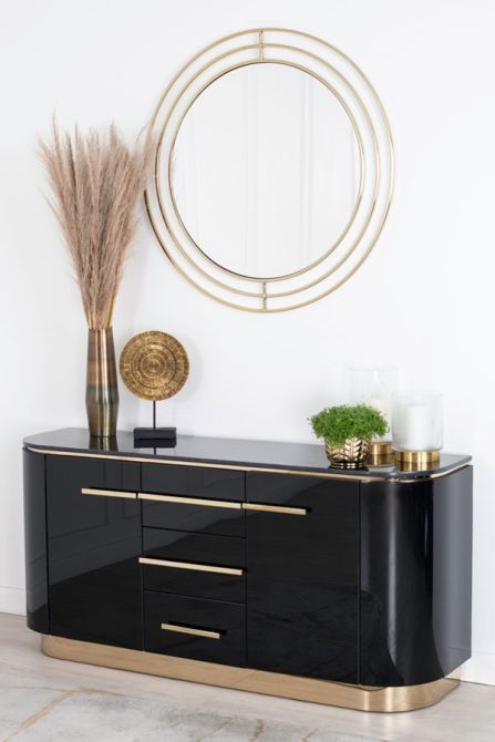 Anastasia Sideboard - Schwarzglas - Messing Details-view1