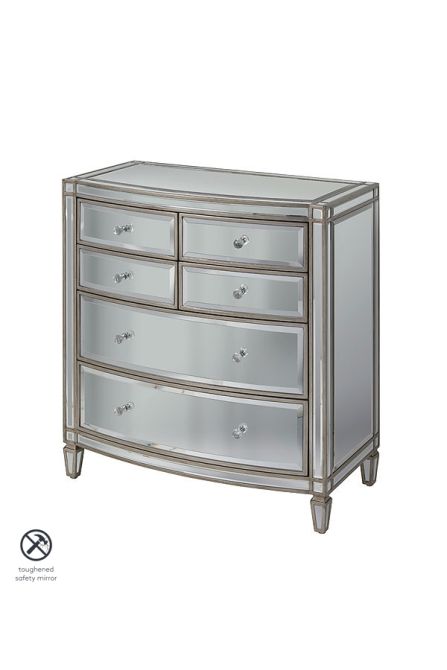 Antoinette Toughened Mirror Chest Of, Mirrored Chest Of Drawers Furniture