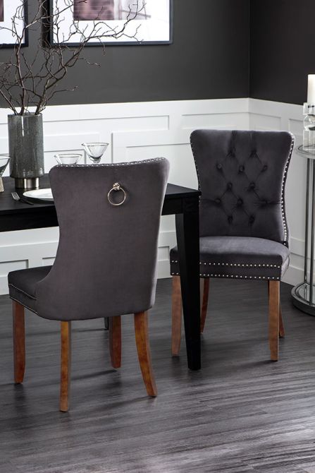 Antoinette Smoke Grey Dining Chair - Walnut Legs - Image #0