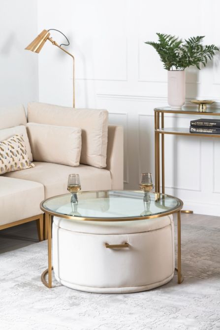 Aria Set de table basse et rangement ottoman, laiton - Craie-view2
